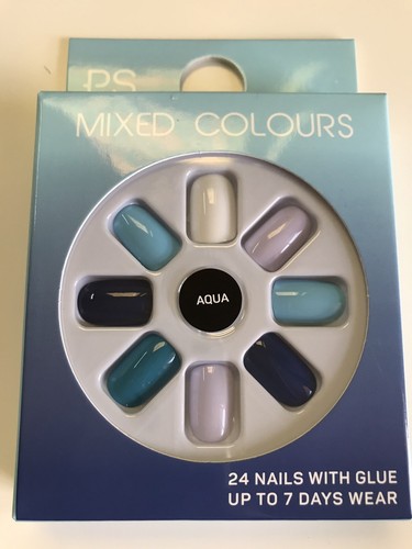 Aqua mixed colours false nails - aqua,