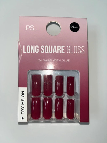 Long square gloss red - , nails